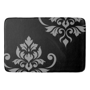 Feuille Damask Art I Grey on Black Bath Mat
