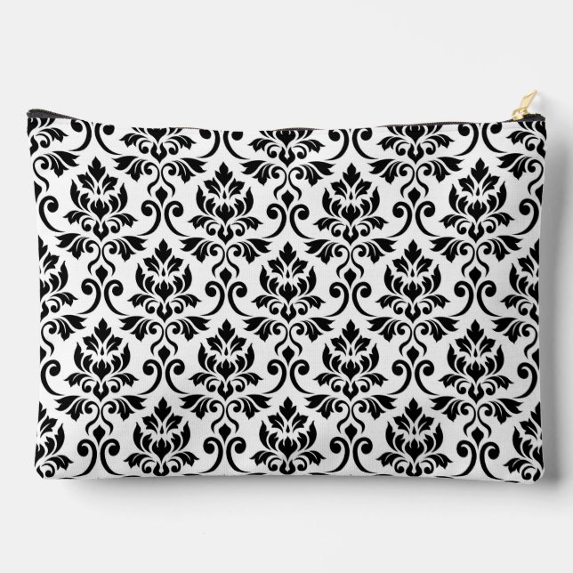 Feuille Damask Big Pattern Black on White Accessory Pouch (Back)