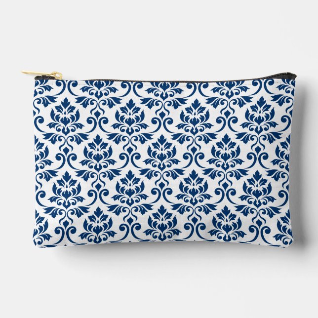 Feuille Damask Big Pattern Dark Blue on White Accessory Pouch (Front)