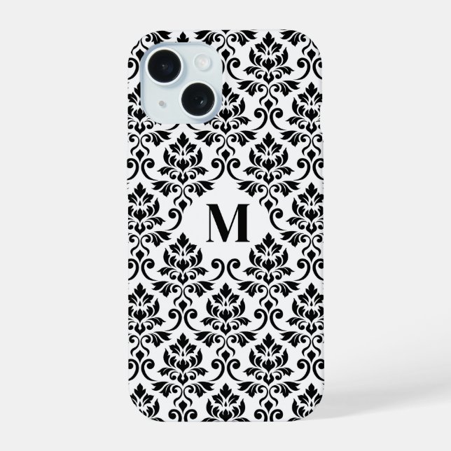 Feuille Damask Black Pattern (Custom) iPhone 15 Case (Back)