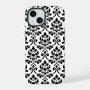 Feuille Damask Lg Pattern Black on White iPhone 15 Case