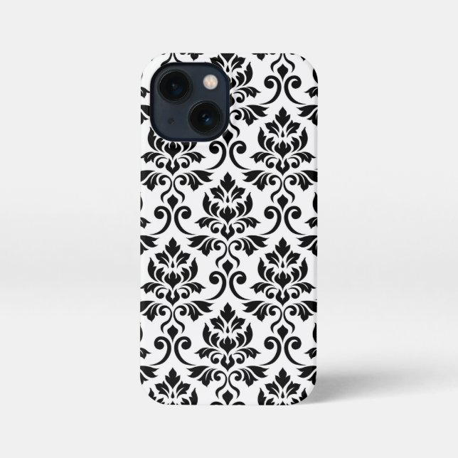 Feuille Damask Lg Pattern Black on White iPhone Case (Back)