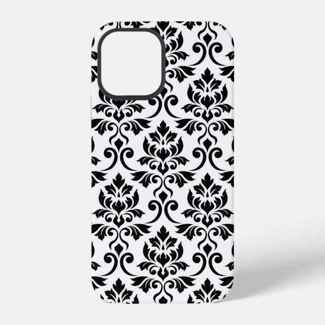 Feuille Damask Lg Pattern Black on White iPhone Case (Back)