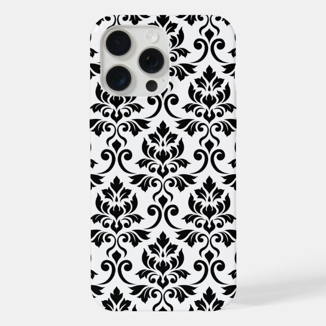 Feuille Damask Lg Pattern Black on White iPhone Case (Back)