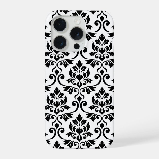 Feuille Damask Lg Pattern Black on White iPhone Case (Back)