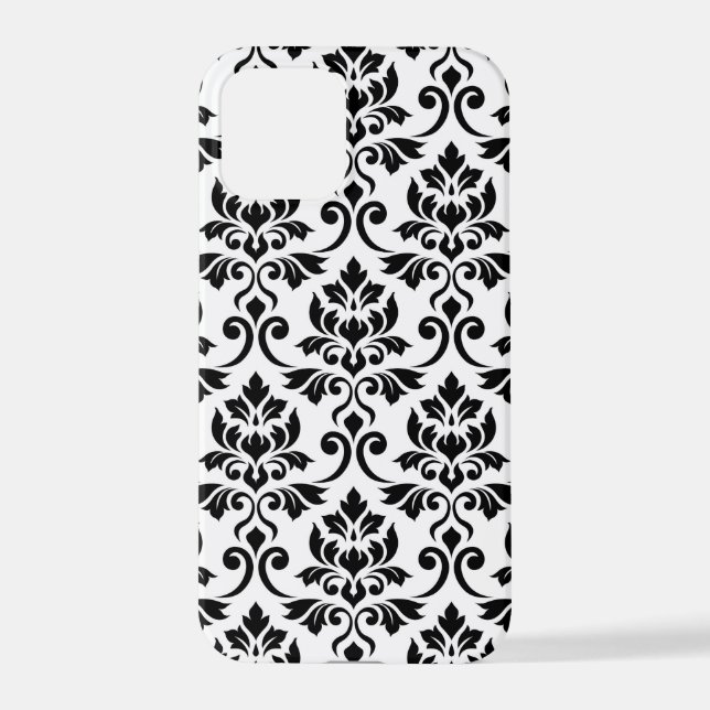 Feuille Damask Lg Pattern Black on White iPhone Case (Back)