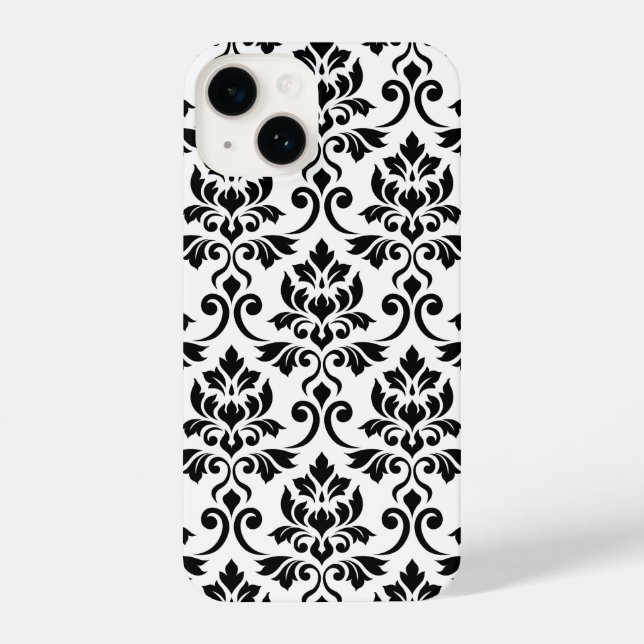 Feuille Damask Lg Pattern Black on White iPhone Case (Back)
