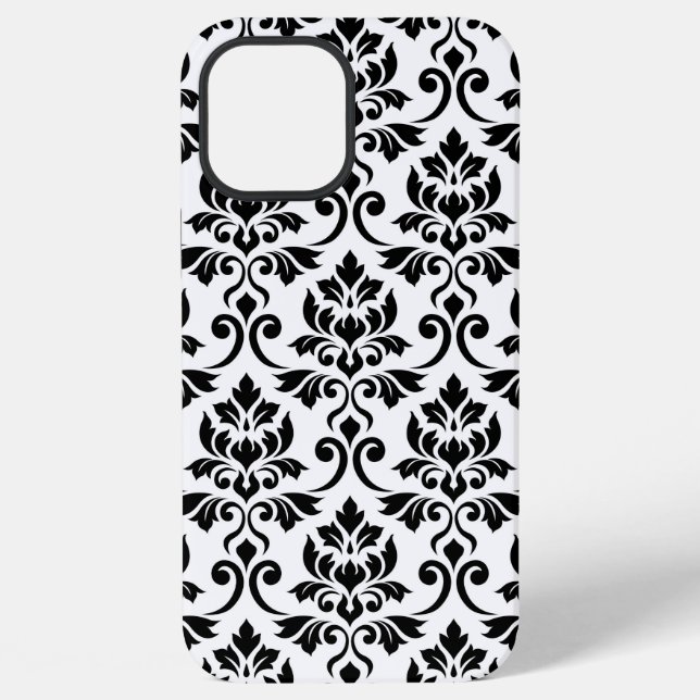 Feuille Damask Lg Pattern Black on White iPhone Case (Back)