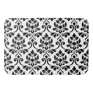 Feuille Damask Pattern Black on White Bath Mat