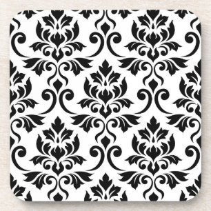 Feuille Damask Pattern Black on White Coaster