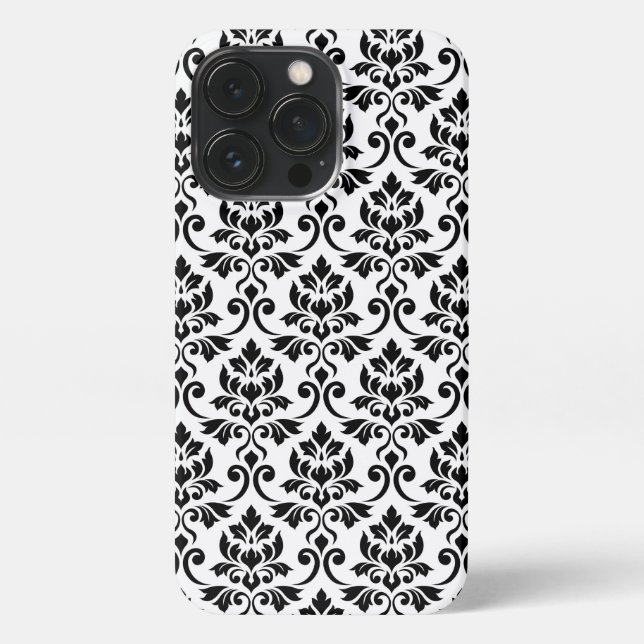 Feuille Damask Pattern Black on White iPhone Case (Back)