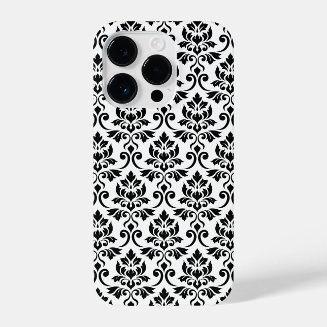 Feuille Damask Pattern Black on White iPhone Case (Back)