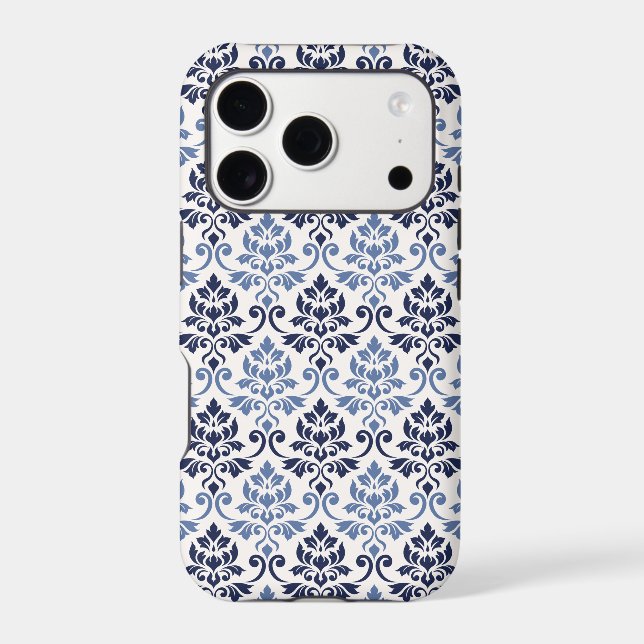 Feuille Damask Pattern Blues on Cream (Verso)