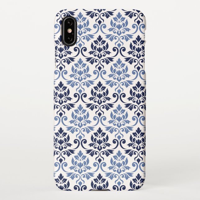 Feuille Damask Pattern Blues on Cream iPhone Case (Back)