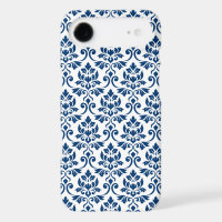 Feuille Damask Pattern Dark Blue on White