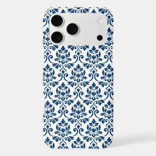 Feuille Damask Pattern Dark Blue on White