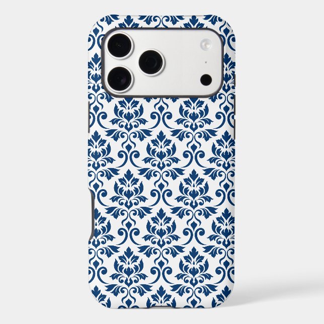 Feuille Damask Pattern Dark Blue on White (Back)