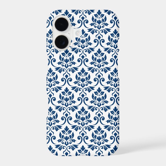 Feuille Damask Pattern Dark Blue on White (Verso)