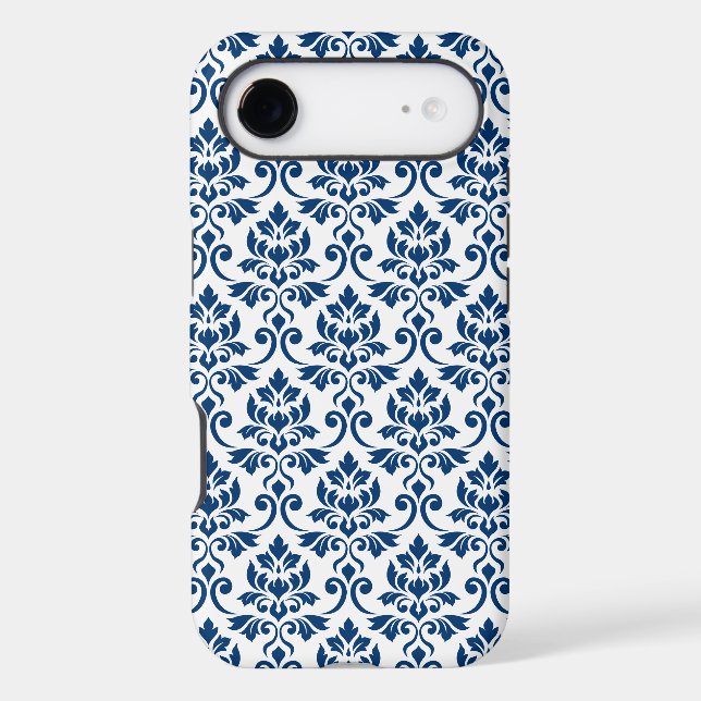 Feuille Damask Pattern Dark Blue on White (Back)
