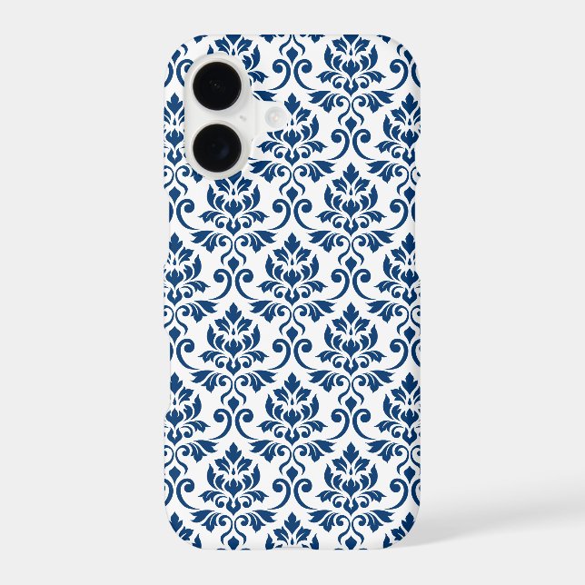 Feuille Damask Pattern Dark Blue on White (Verso)