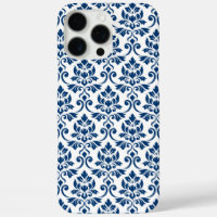 Feuille Damask Pattern Dark Blue on White