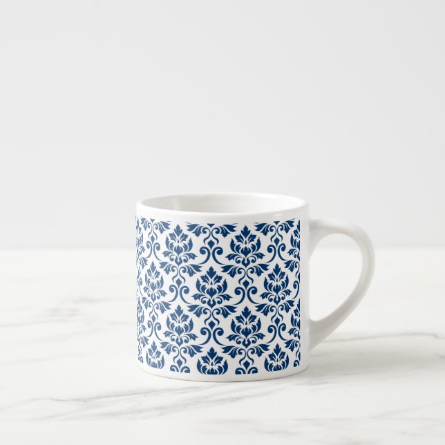 Feuille Damask Pattern Dark Blue on White Espresso Cup (Right)