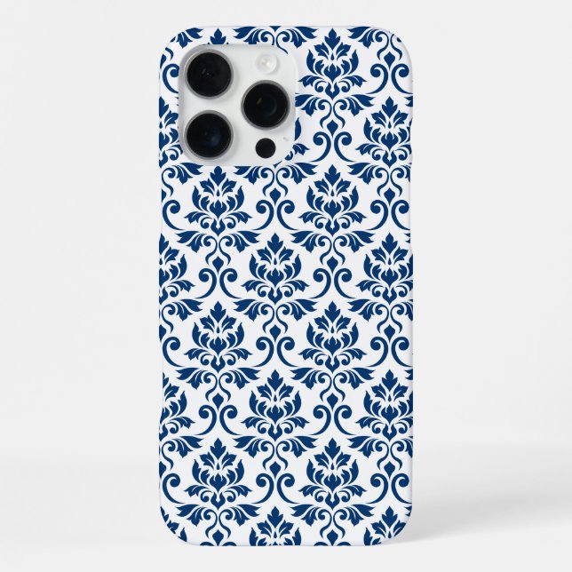 Feuille Damask Pattern Dark Blue on White iPhone Case (Back)