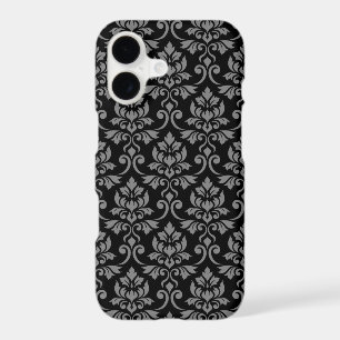 Feuille Damask Pattern Grey on Black
