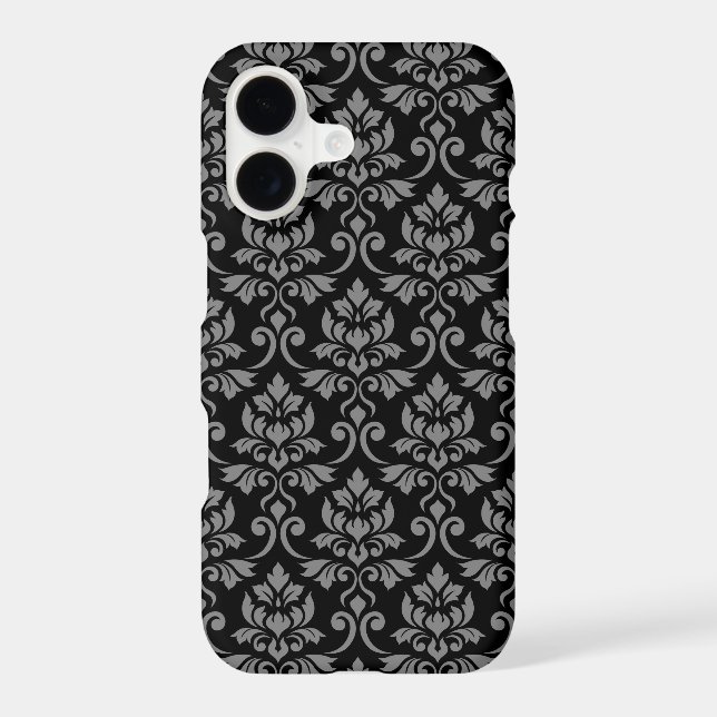 Feuille Damask Pattern Grey on Black (Back)