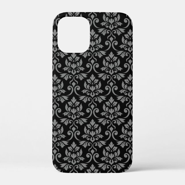 Feuille Damask Pattern Grey on Black Case-Mate iPhone Case (Back)