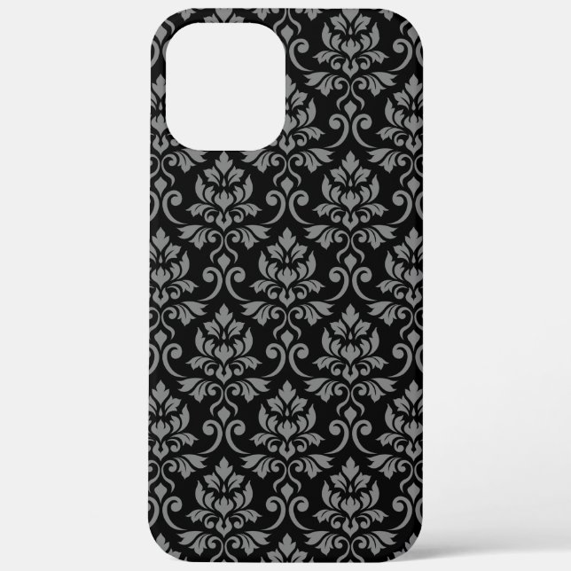 Feuille Damask Pattern Grey on Black Case-Mate iPhone Case (Back)