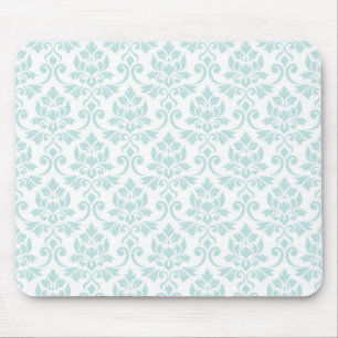 Feuille Damask Pattern Light Teal on White Mouse Pad