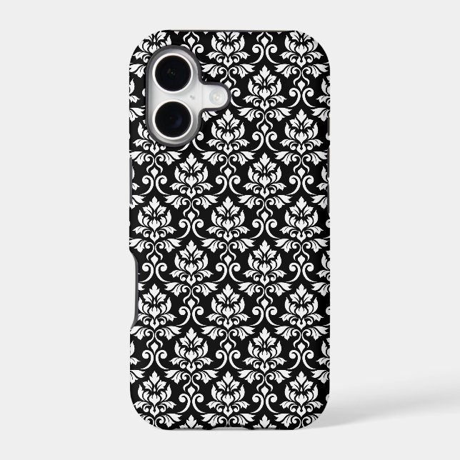 Feuille Damask Pattern White on Black (Verso)