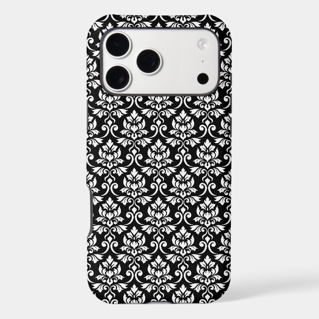 Feuille Damask Pattern White on Black (Back)