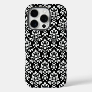 Feuille Damask Pattern White on Black iPhone 16 Pro Case
