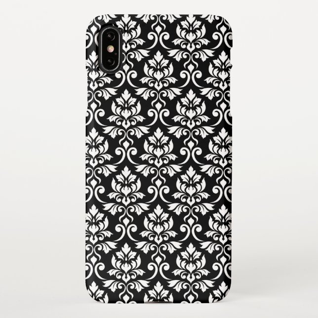 Feuille Damask Pattern White on Black iPhone Case (Back)