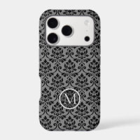 Feuille Damask Ptn Black on Gray (Personalized)