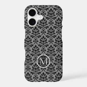 Feuille Damask Ptn Noir sur Gris (Personnalisé)
