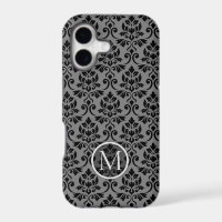 Feuille Damask Ptn Noir sur Gris (Personnalisé)