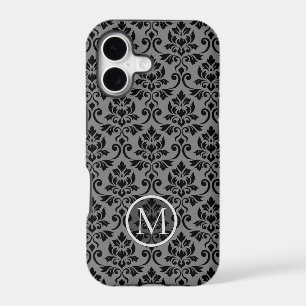 Feuille Damask Ptn Noir sur Gris (Personnalisé)