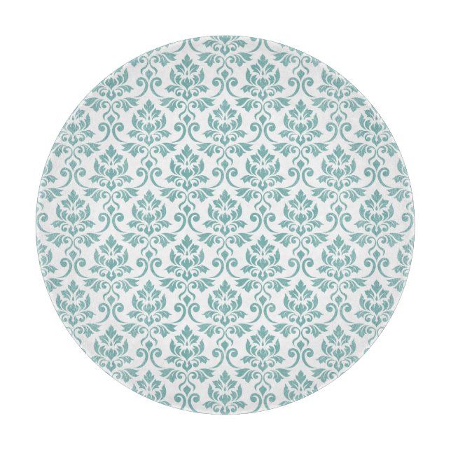 Feuille Damask Teal Pattern Cutting Board (Front)
