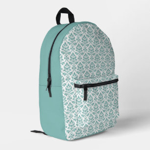 Feuille Damask Teal Pattern Printed Backpack