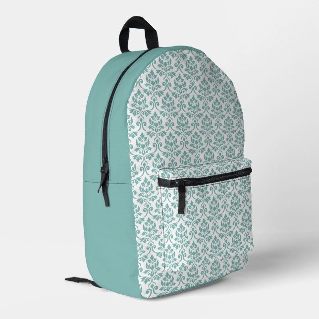 Feuille Damask Teal Pattern Printed Backpack (Back Corner Left)