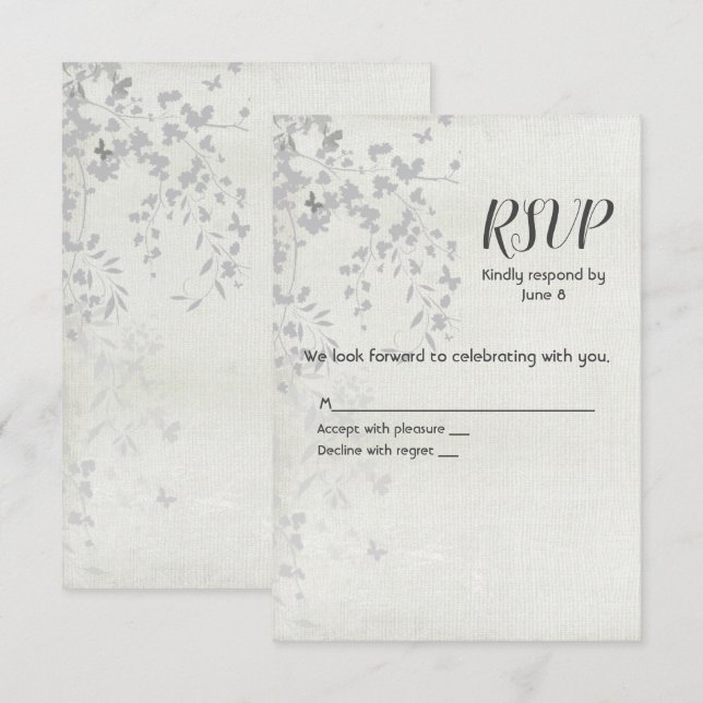 Feuille d'argent et papillon RSVP (Devant / Derrière)