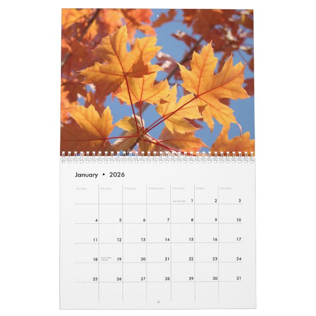 Feuille d'ART de CHUTE de calendriers d'AUTOMNE de (Jan 2026)