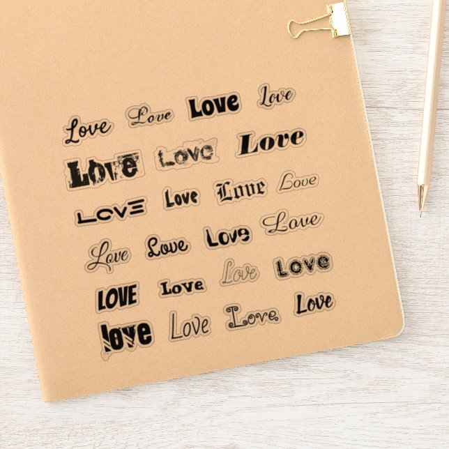 Feuille de 23 Divers stickers "LOVE" noir accent (Carnet)