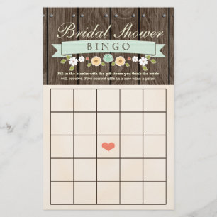 Feuille de bingo du Wedding shower nuptial rustiqu