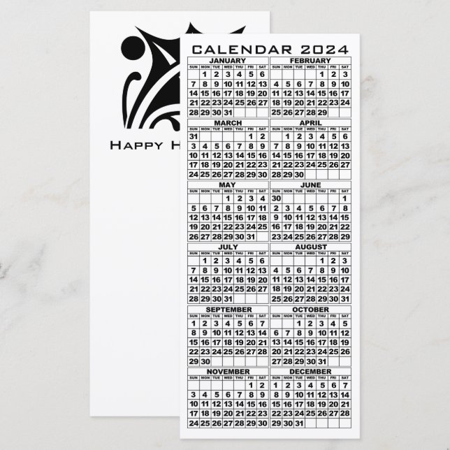 Feuille de carte en rack 2024 jours fériés avec en (Devant / Derrière)