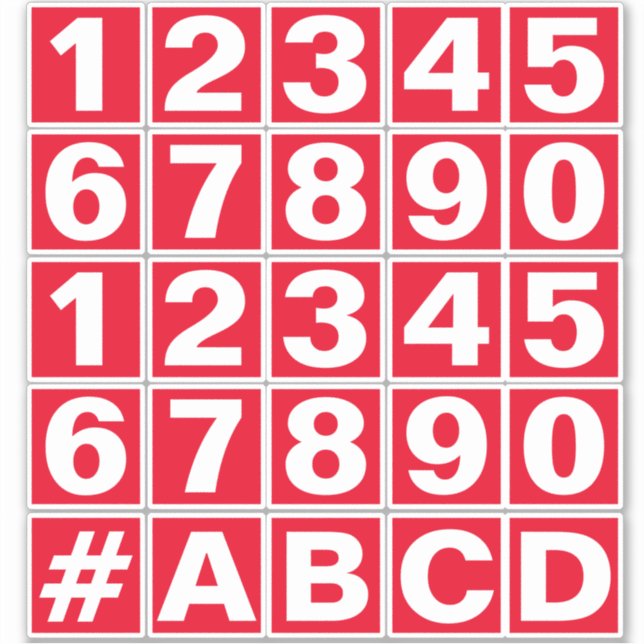 Feuille de chiffres en Stickers Rouge et Blanc (Devant)