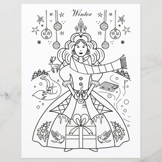 Feuille de couleurs et d'activités de Noël d'hiver (Devant)